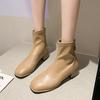 Autumn and winter new Martin boots women's square head mid-heel thick heel short boots versatile rear zipper elastic thin boots