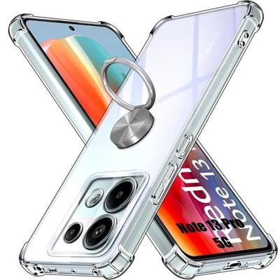Silicone Case for Xiaomi Redmi Note 13 Pro 5G (not for 4G), Transparent Protection with Silver Support Ring
