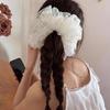 Extra Large White Polka Dot Mesh Korean Scrunchie for Voluminous Buns & Ponytails