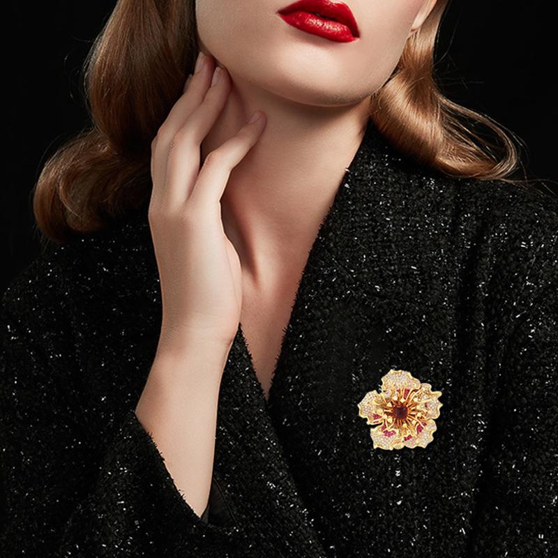 Micro Inlaid Color Cubic Zirconia Brooch Temperament Flower Pin Dress Accessory Rose Corsage Female Gift