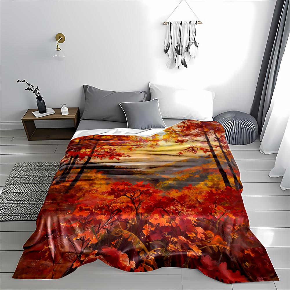 Autumn Forest Sunrise blanket with Red Leaves and Scenic Landscape  blanket, suitable for use in the bedroom, living room, on the sofa