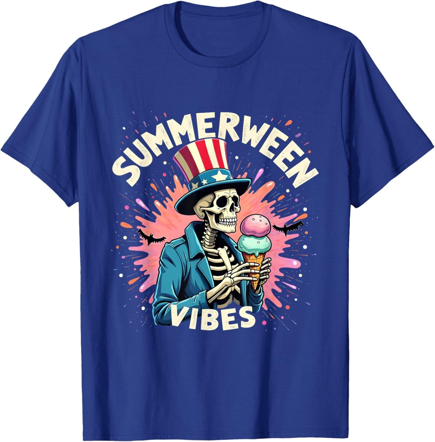 Summerween Skeleton Cream USA Horror Mashup Unisex T-Shirt S разноцветный