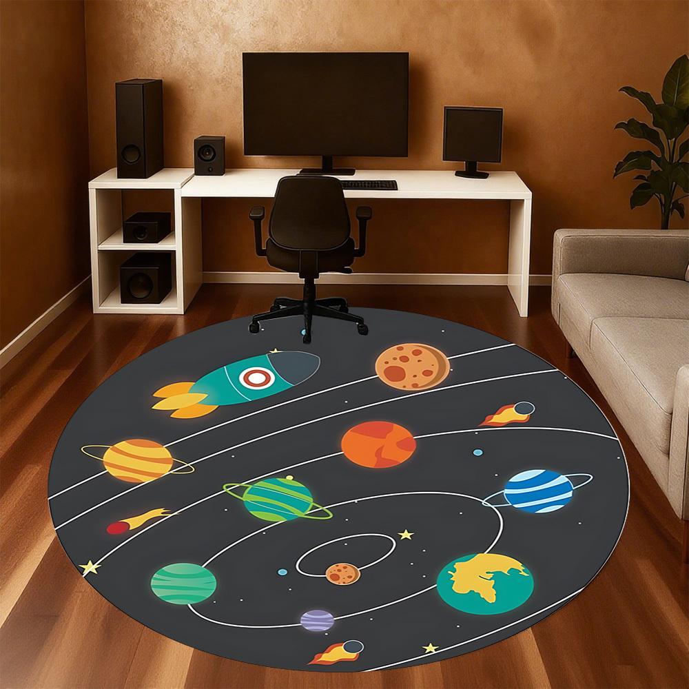 1pc Space Planets Round Chair Mat Area Rug - Non-Slip, Floor Mat for Office, Bedroom, and Indoor Decor C1125113