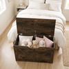 100L Home Storage Box, with Safety Hinge - Rustic Brown Wood-Effect