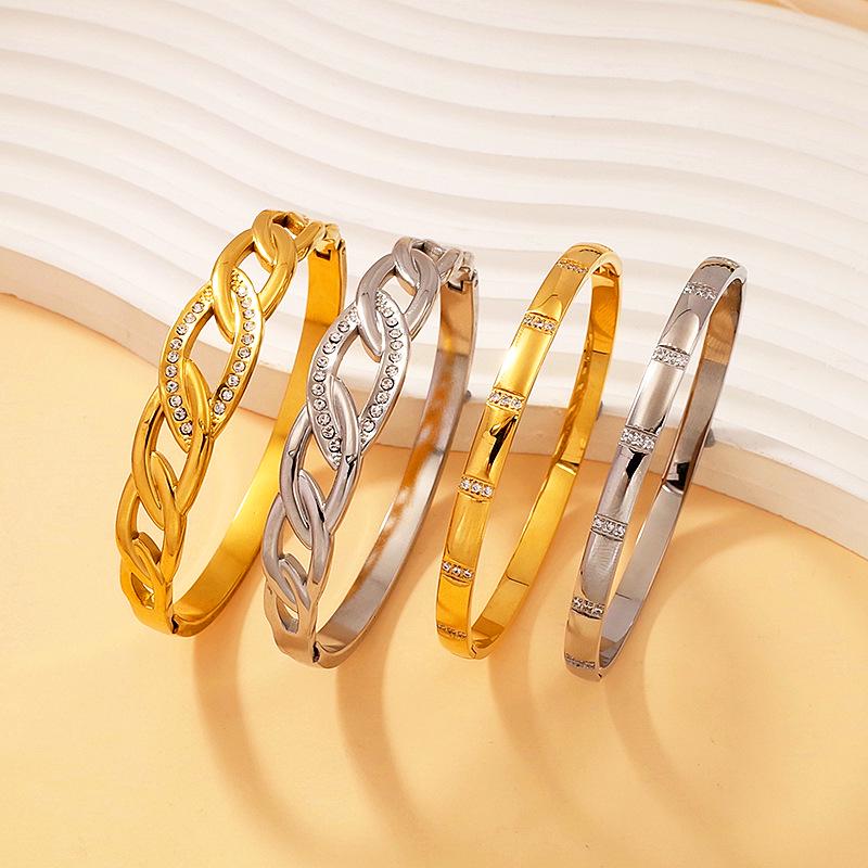 Diamond Inlaid Luxury Titanium Steel Bracelet – Gold Plated, Simple & Stylish Design