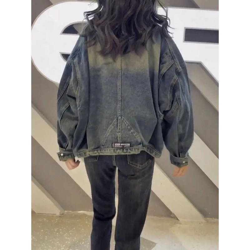 Women's Fall Denim Jacket Smaller Loose Doing Old Long Sleeve Jacket