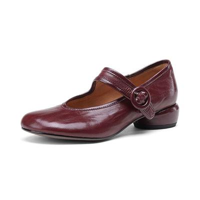 Schaffell Mode Sommer Frühling Herbst Med Heels Metall Schnalle Frauen Europäischen Design Runde Kappe Pumps
