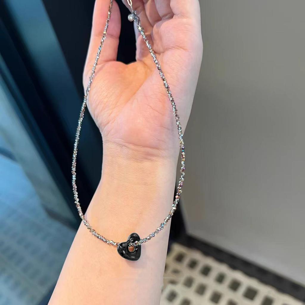 Transparent Love Beaded Necklace Women'S Light Luxury Premium Shining Choker Babes Collarbone Chain