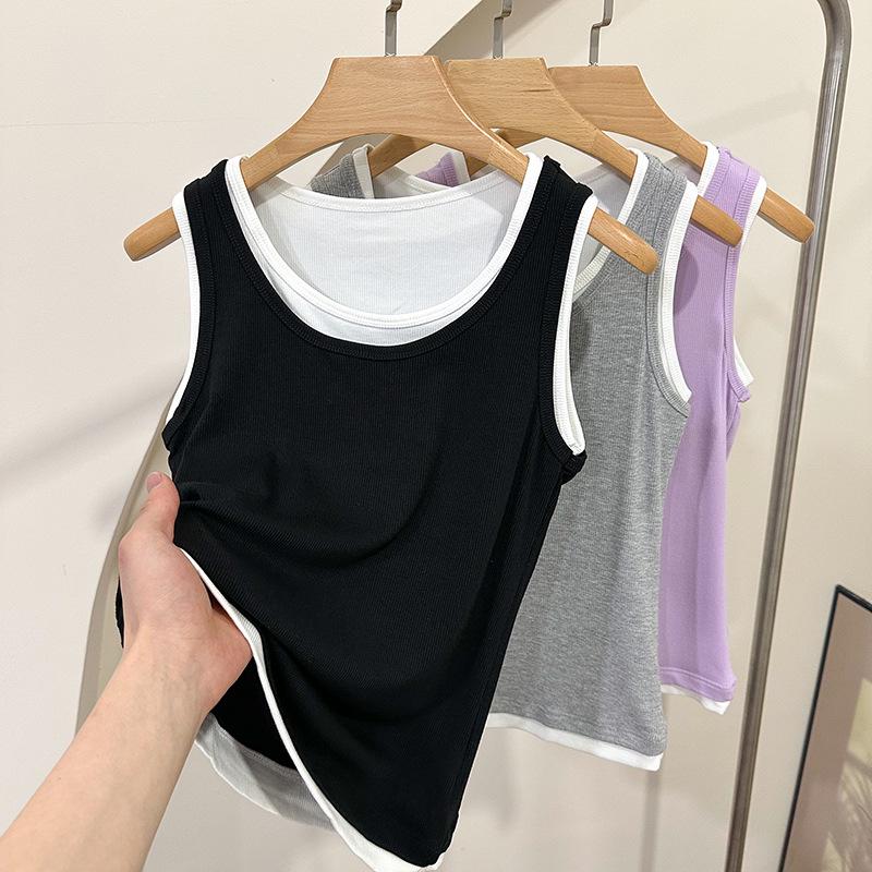 

Women s Cotton-Modal Two-Piece Tank Top - 2025 Summer Sleeveless Base Layer XL [120-140 jin]