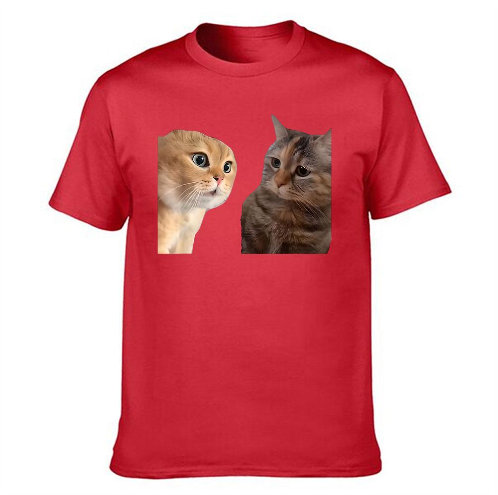 Unisexs Cotton Tshirt With Funny Cat Print Casual Crew Neck Short Sleeve Tee For Daily Wear
