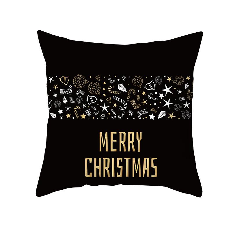Christmas Pillow Case Black Gold Series Wish Peach Skin Printed Home Pillow Sofa Cushion