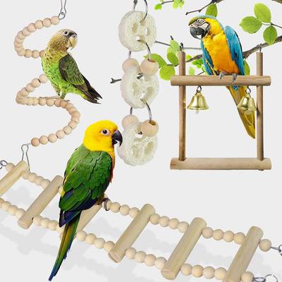 8pcs/set Parrot Swing Hanging Toy Parrot Stand Bites Finches Climb Rope Ladder