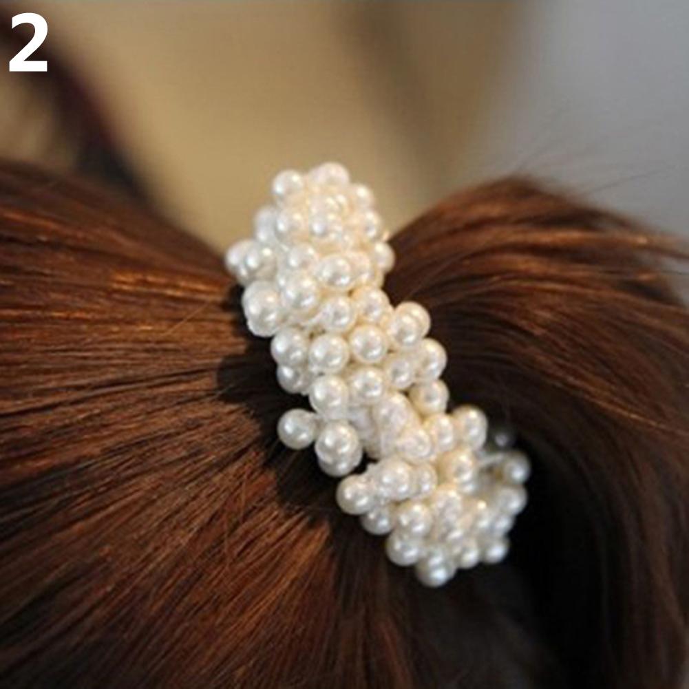 Dammode rep Scrunchie hästsvanshållare Faux Pearl Beads Elastiskt hårband