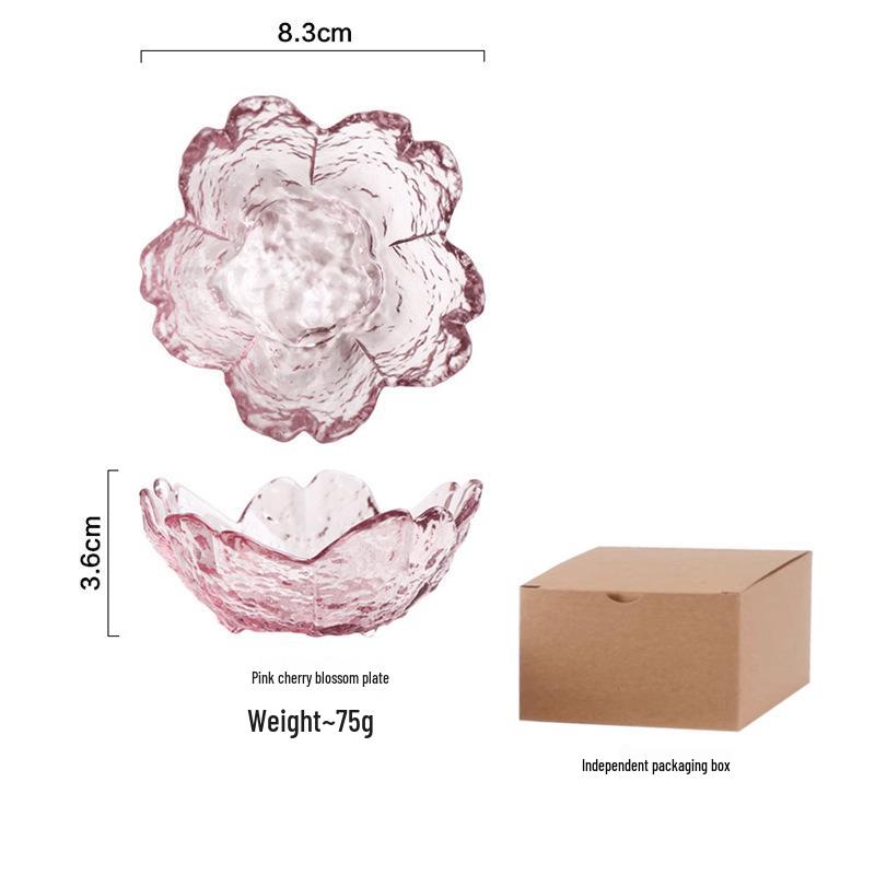 Cherry Blossom Hammered Glass Dipping Dish - Elegant Japanese Tableware for Home or Salon.