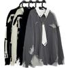Men's Retro College Style Layered Knit Sweater - Loose Fit, Contrast Colors, Spring & Autumn