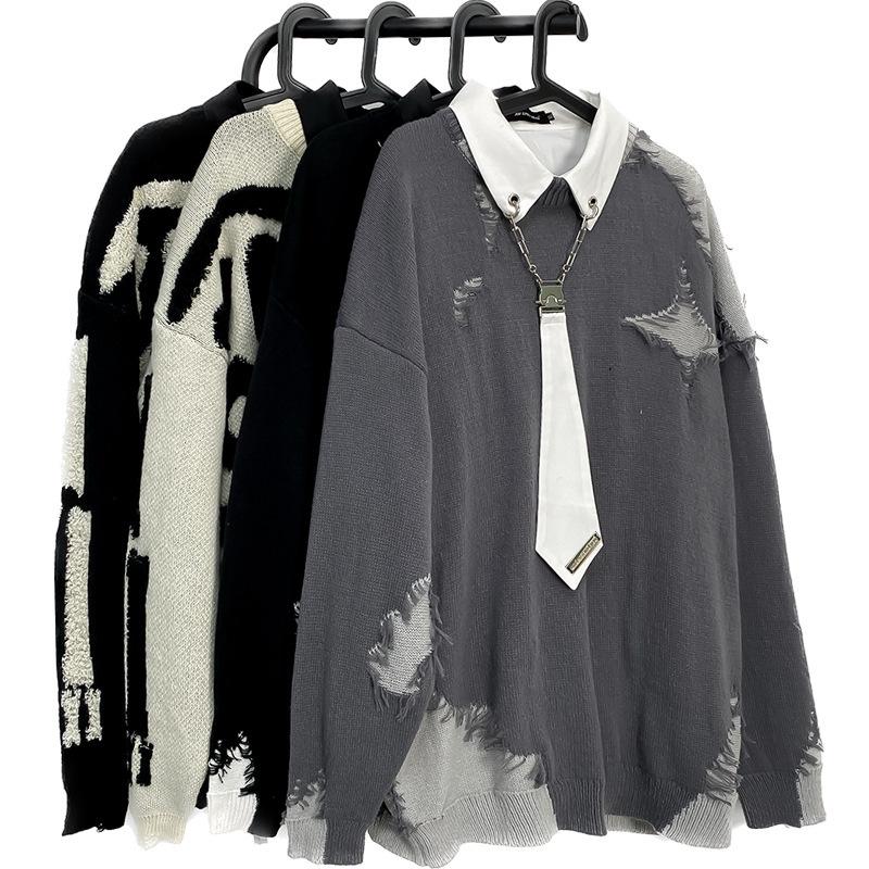 Men's Retro College Style Layered Knit Sweater - Loose Fit, Contrast Colors, Spring & Autumn