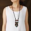 Colier cu ciucuri în stil etnic vintage, pandantiv lung din lemn de calcedonie țesut pentru femei, temperament artistic, accesorii pentru lanț de pulover