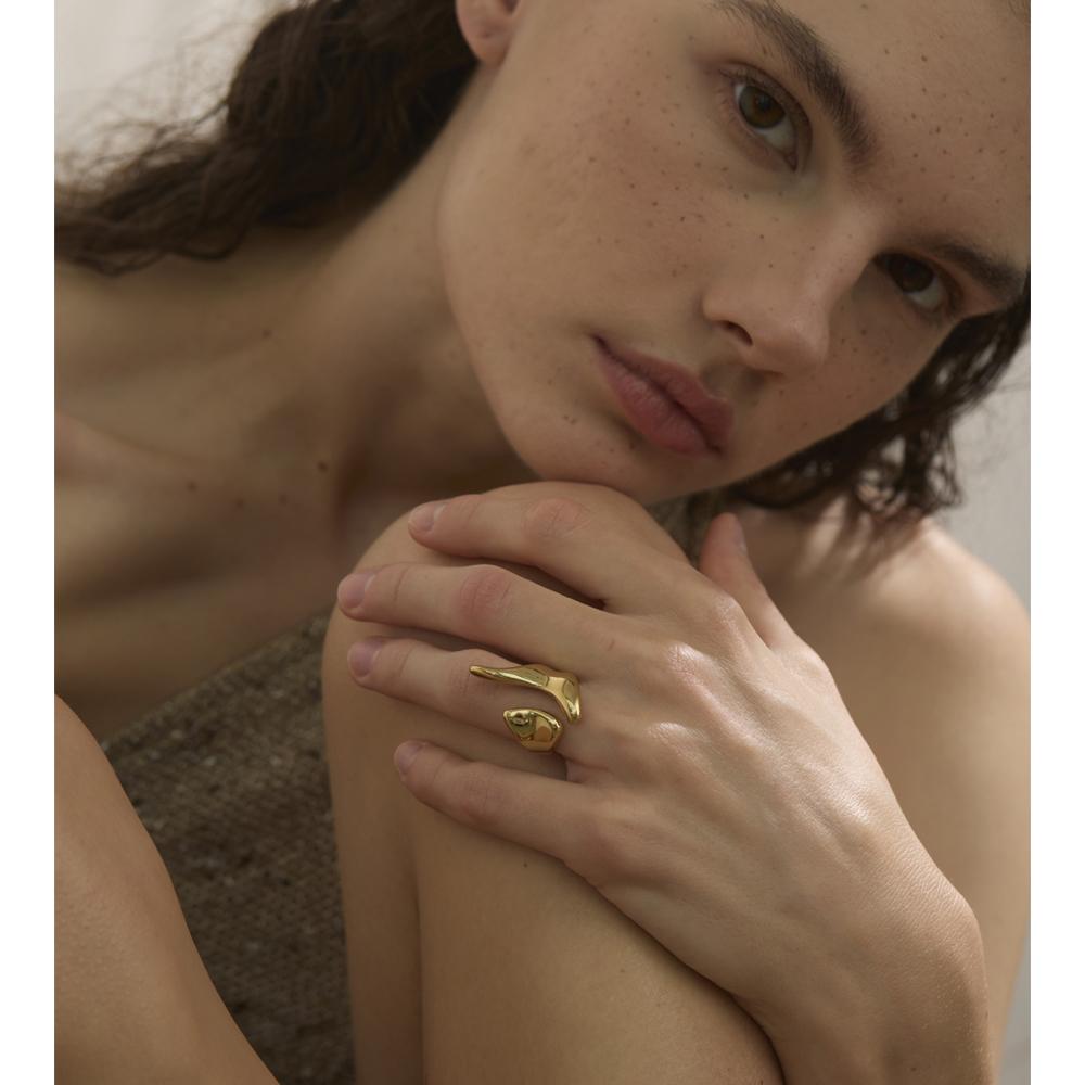 Yhpup New Casting PVD Plated Stainless Steel Metal Geometric Adjustable Creative Ring Women Daily Fashion Jewelry Accessories