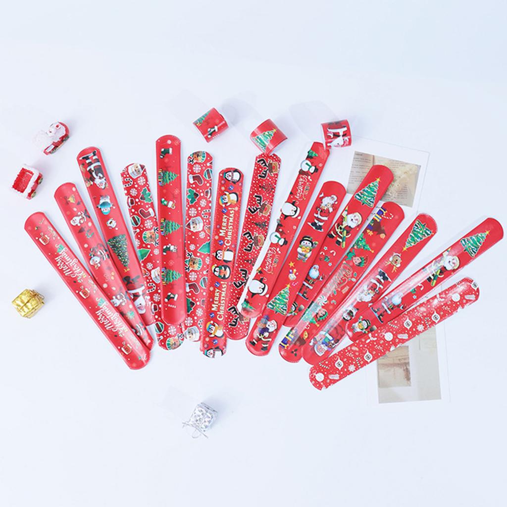 100Pcs Holiday Slap Wristbands for Christmas Snap Bands for Wrist Decoration Stylish Pat Rings Party Accessories