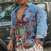 Fashion Shirt Lapel Casual Men's Graffiti Ink Painting Flower Butterfly Outdoor Retro High Quality Material Top Plus Size