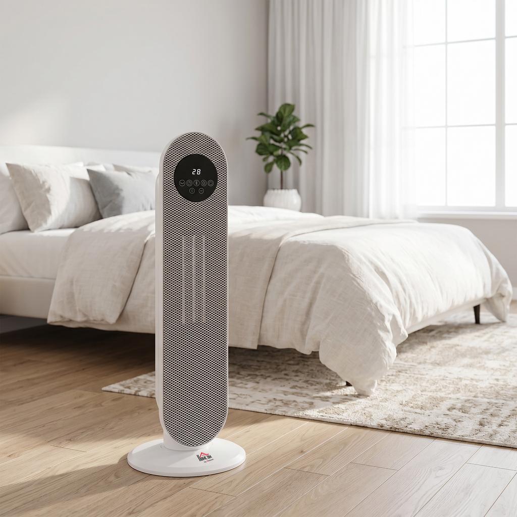 PTC Ceramic Electric Heater, 1300/2000 W, Remote, 15-40C, 45 Deg Oscillation, 12H Timer, White