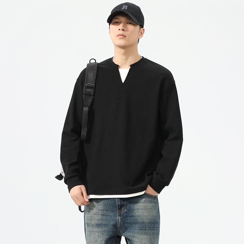 Men's American Two-Piece Style Long-Sleeve V-Neck Hoodie, Retro Casual Loose Fit, Autumn 2025 Trend