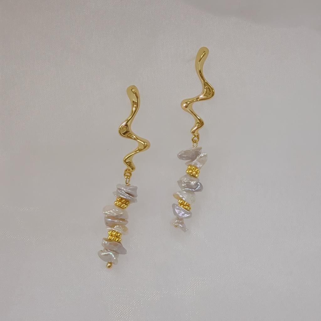Natural Freshwater Pearl Earrings, Wild Keshi Broken Silver Stacked Earrings, Baroque Special-shaped Stud Earrings, French Silver Needles.