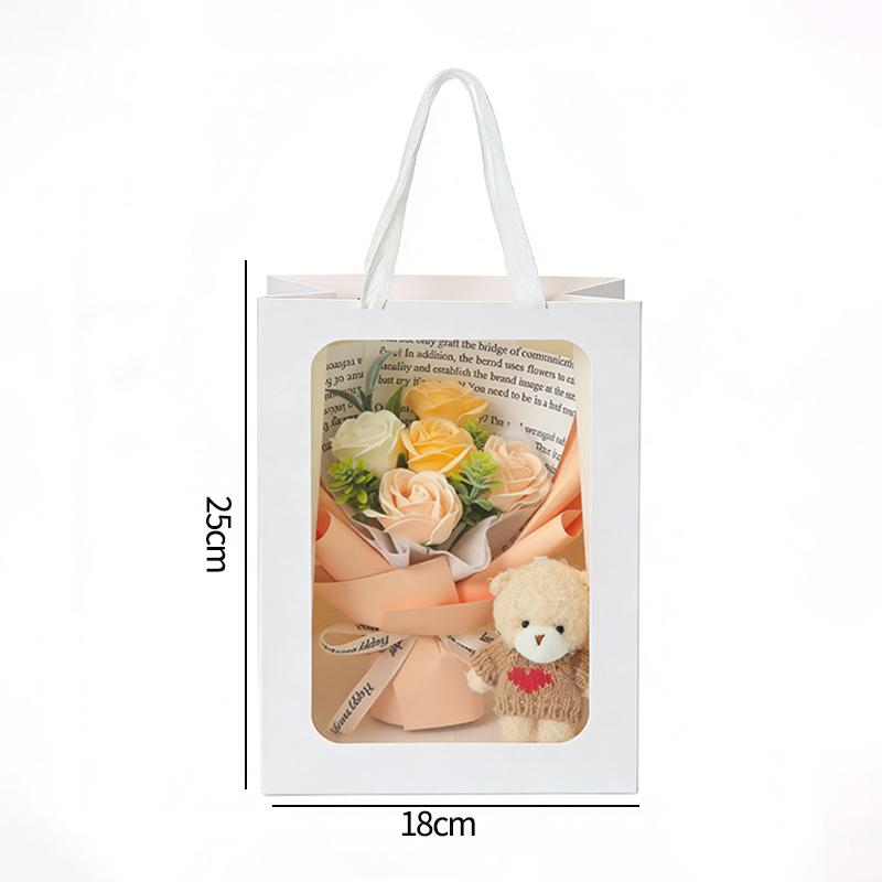 Artificial Rose Soap Flower Bear Bouquet Gift Bag Valentine'S Day Wedding Flower Bouquet Lovers Gifts Finished Producted