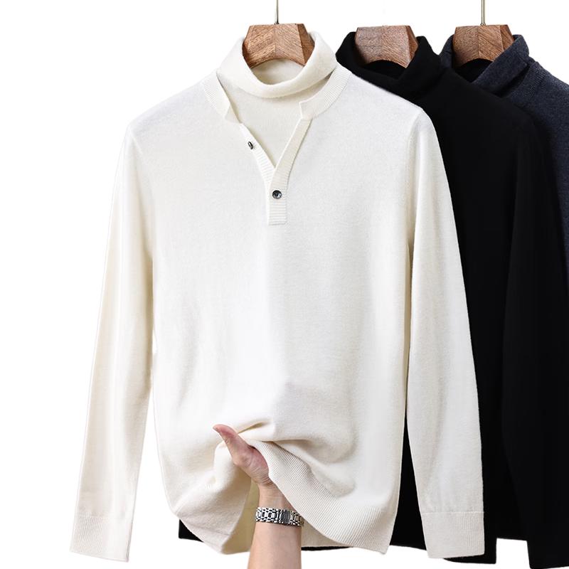

Hengyuanxiang Men s Faux Two-Piece High-Neck 100% Pure Wool Thermal Sweater 3XL 190/104A