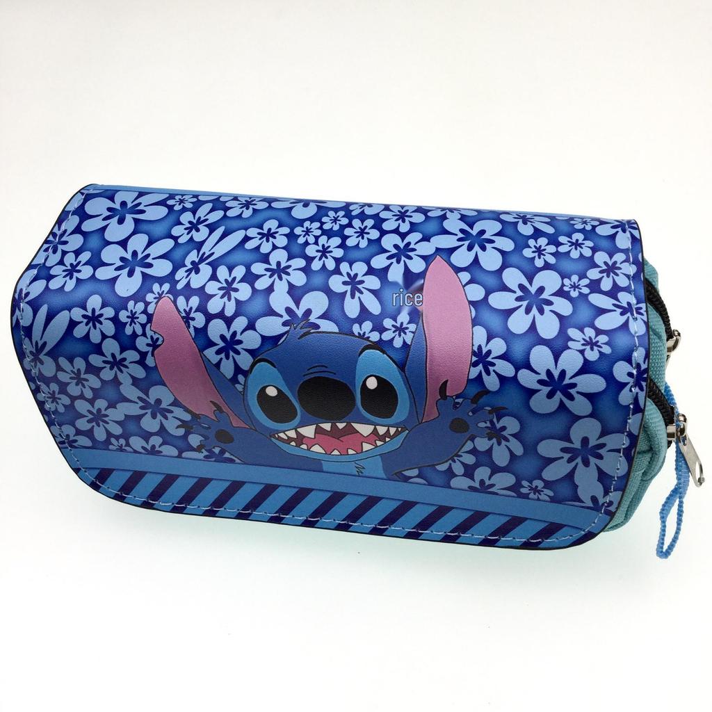 Blue Double-Zipper Lilo & Stitch Large Pencil Case