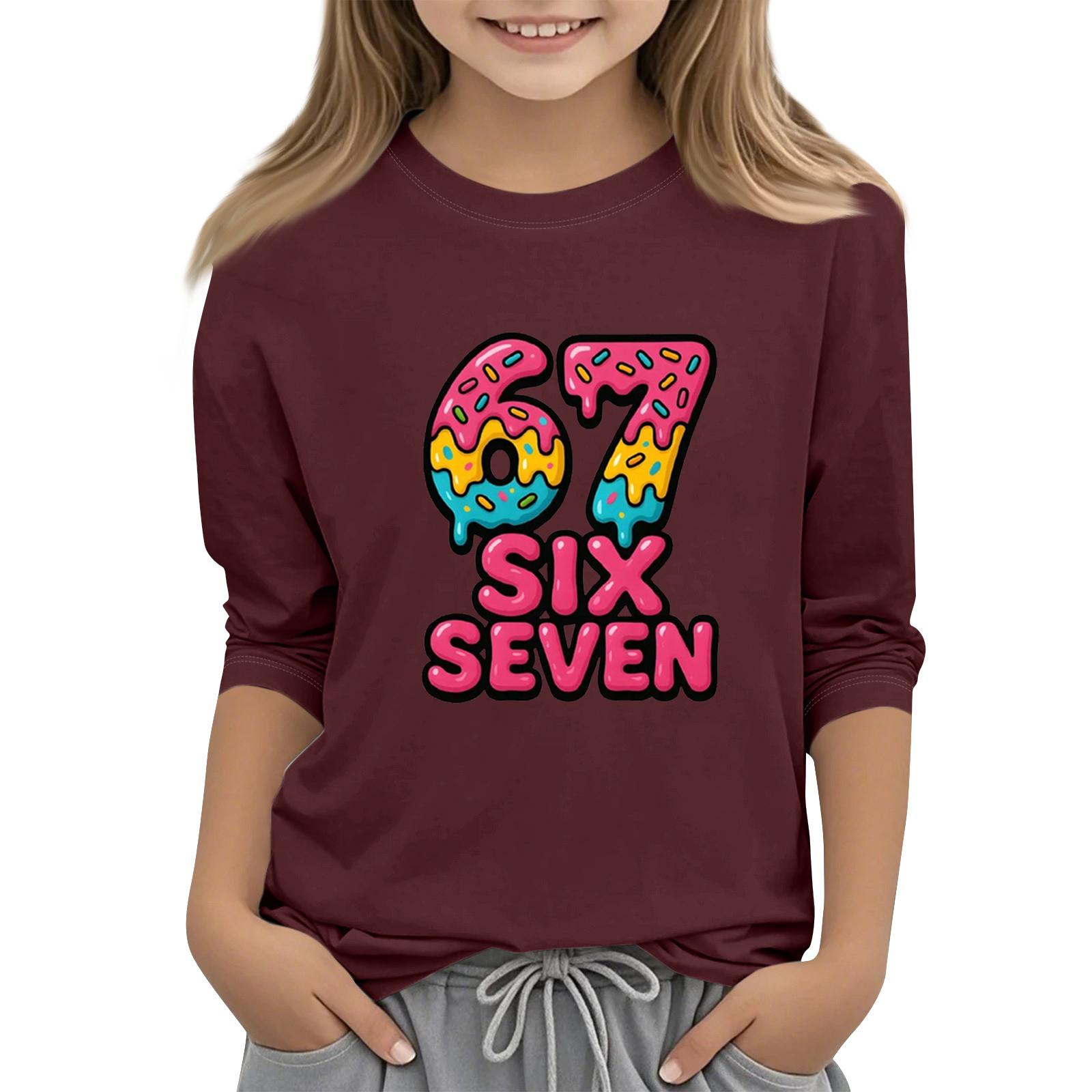 

Детская мода Футболка с рукавом три четверти, круглым вырезом, с принтом, повседневный топ 120 винный