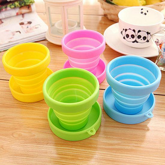 High-Temperature Resistant Silicone Folding Cup with Lid - Candy Color, Portable for Travel and Sports