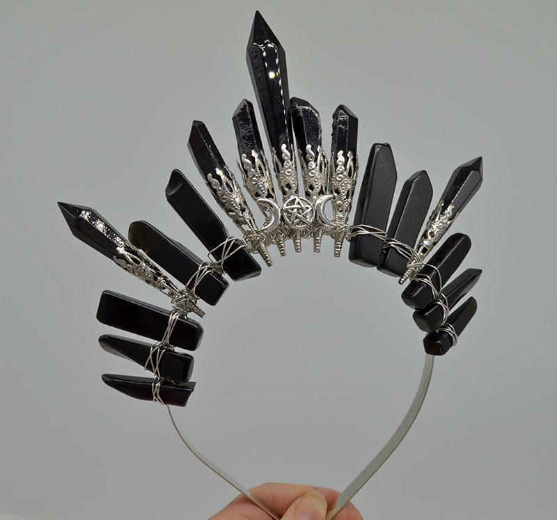 Retro Silver Moon Crystal Glass Crown Headband