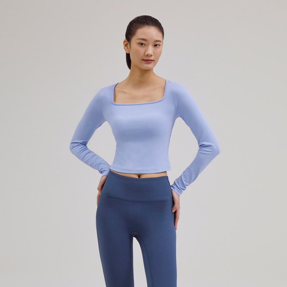 Andar Air Touch Square Neck Long Sleeve Crop Top Melange Black [Anpls-16Blk]/S