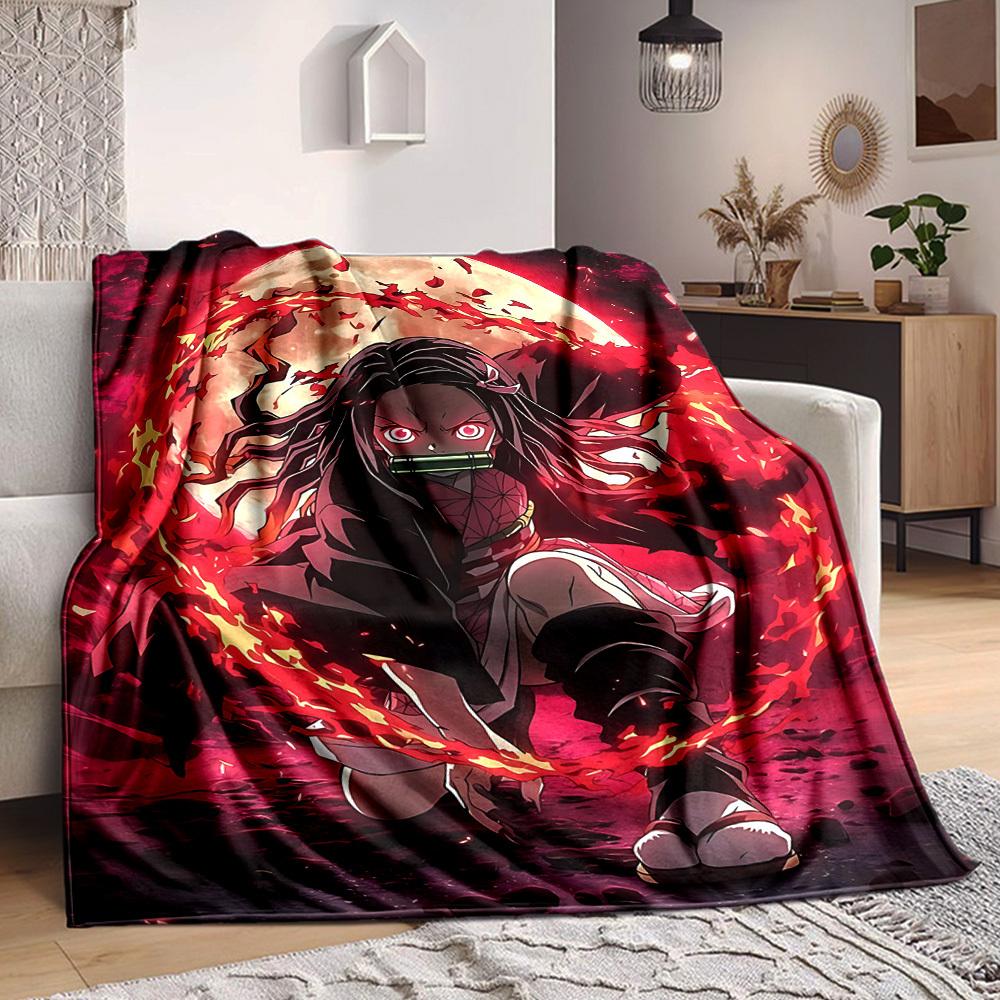 1pc Demon Slayer: Kimetsu no Yaiba Cozy Print Blanket Lightweight Warm Flannel Throw Blanket For Sofa, Bed, Living Room