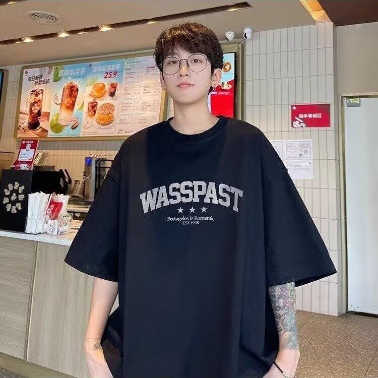 Nové tričko s krátkým rukávem pro muže v létě, trend v korejském stylu, jednoduchý top s polovičním rukávem, volné tričko značky Hong Kong