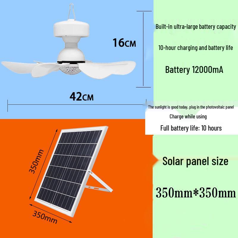 Outdoor Solar-Powered Ceiling Fan with Remote Control and LED Light