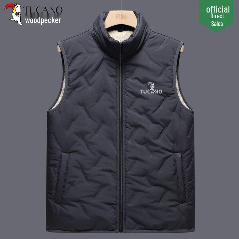 Woodpecker Unisex Lambswool Vest: Autumn/Winter Fleece-Lined, Thick, Stand Collar, Casual & Warm Jacket