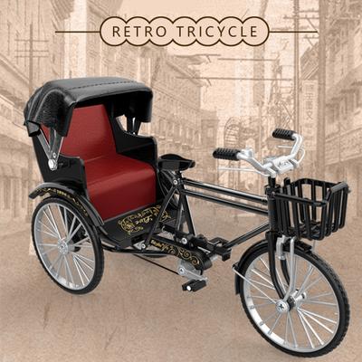 Tricycle Model Nostalgic Retro Style Extendable Canopy Movable Chain Simulation Bike
