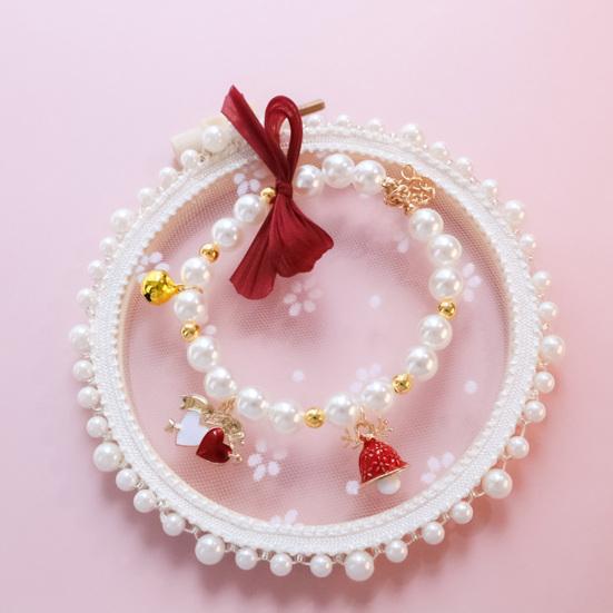 Elegantes Haustierhalsband mit Glöckchen und Schleife, atmungsaktiv, zum Anziehen, Gothic-Kunstperle