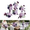 6Pcs Wedding Bouquets with Ribbon for Bride and Bridesmaid Realistic Artificial Rose Flower Bouquets Photography Tool