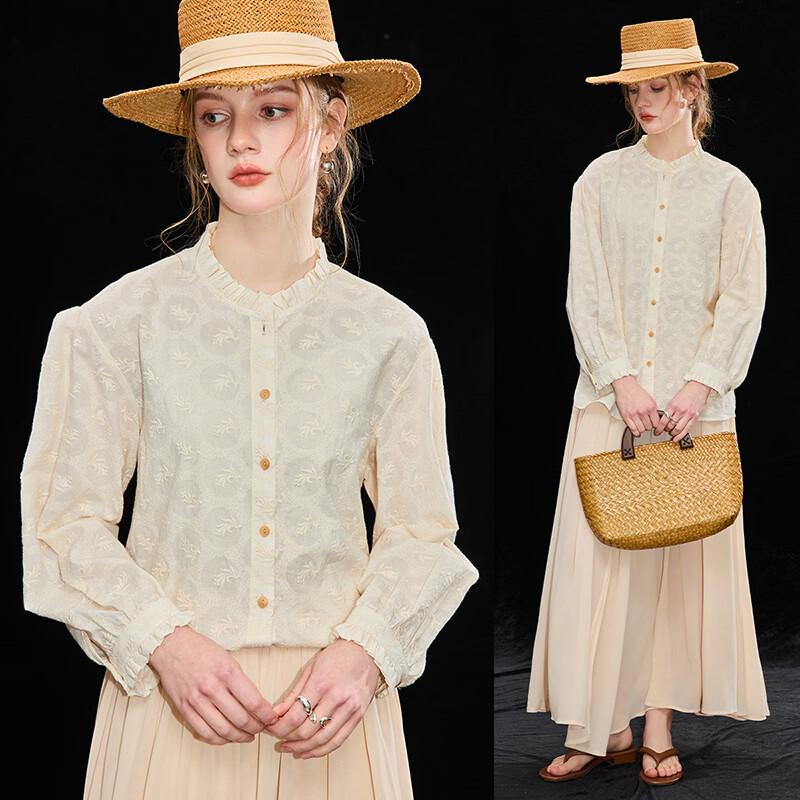 Wudao Women s French Elegant Embroidered Cotton Blouse XL