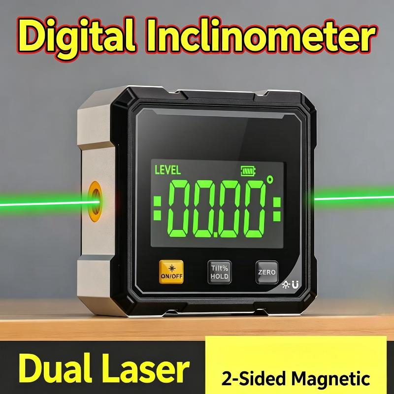 Digital Inclinometer with Visible Green Laser High Precision Angle Ruler for Woodworking Carpenter Building Site Measurement Work