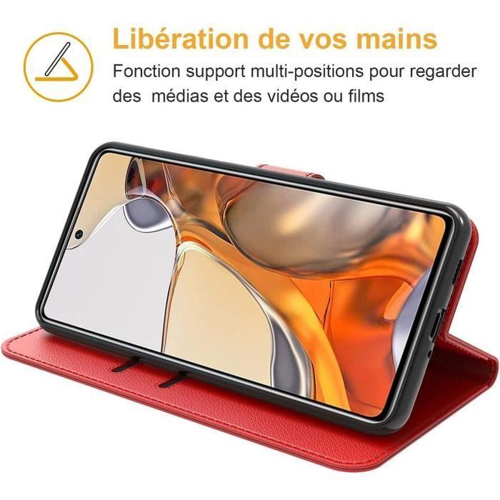 Coque Rouge en Cuir Souple Anti Rayure Anti-Choc + Lot 2 Verres Trempés pour Xiaomi 11T 5G/11T Pro 5G