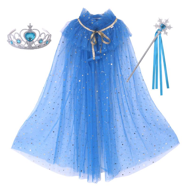 Girls' Elsa Princess Frozen Crown Set with Sequined Cape Shawl