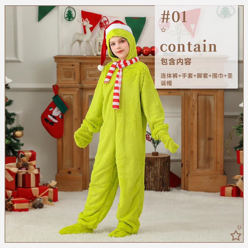 Disfraz Navideño de Grinch Stitch para Niños, Atuendo de Papá Noel, Traje de Cosplay de Grinch para Niños y Niñas, Disfraz de Fiesta Navideña