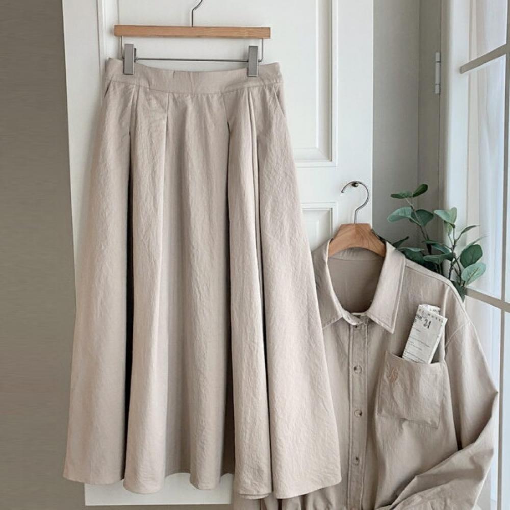 Shop Women Pleated Long Skirt Beige Dgb Wsk 4203