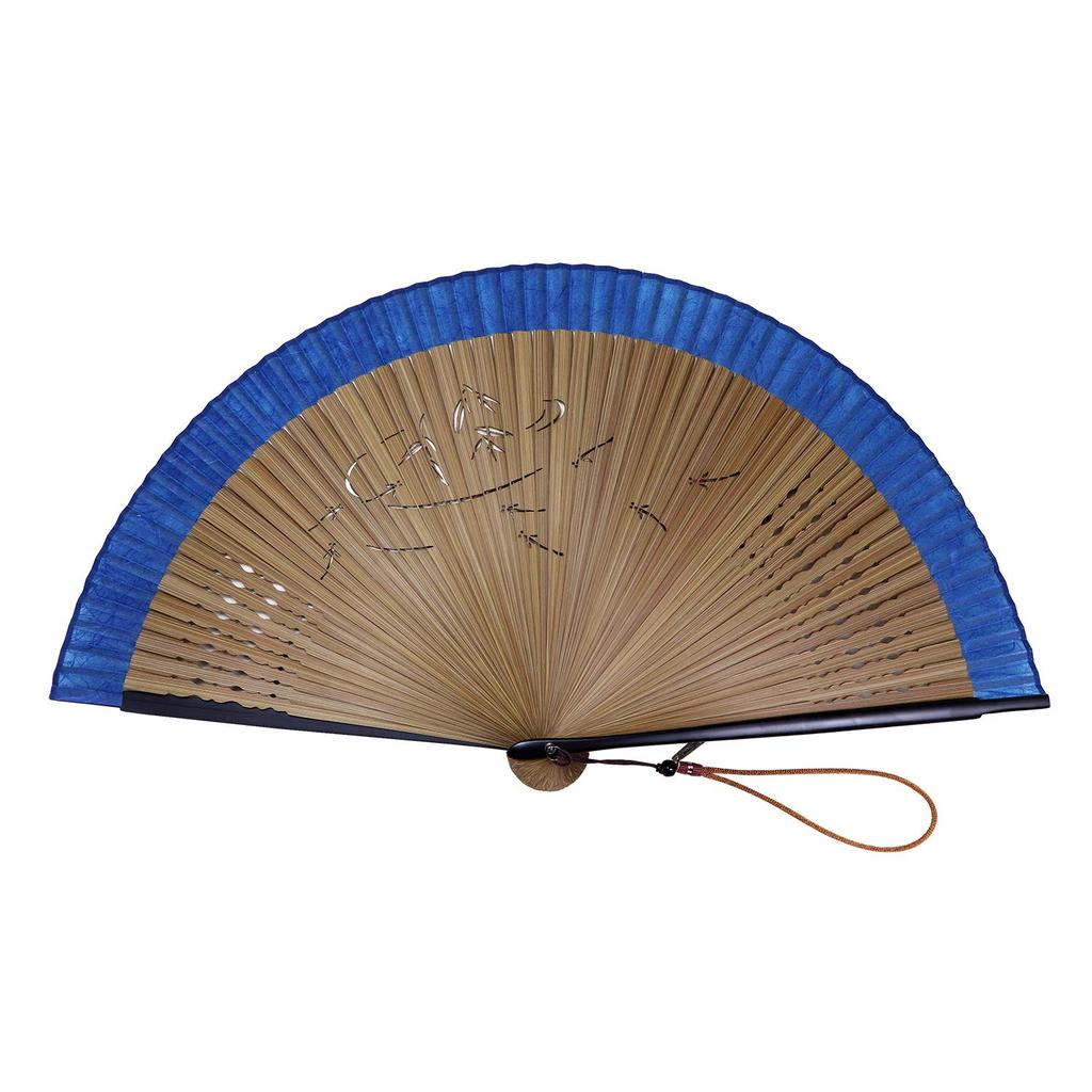 Stylish Business Fan Handkerchief Blue [Osaka Choseido] Men's Fan, Fan, Case, Included,