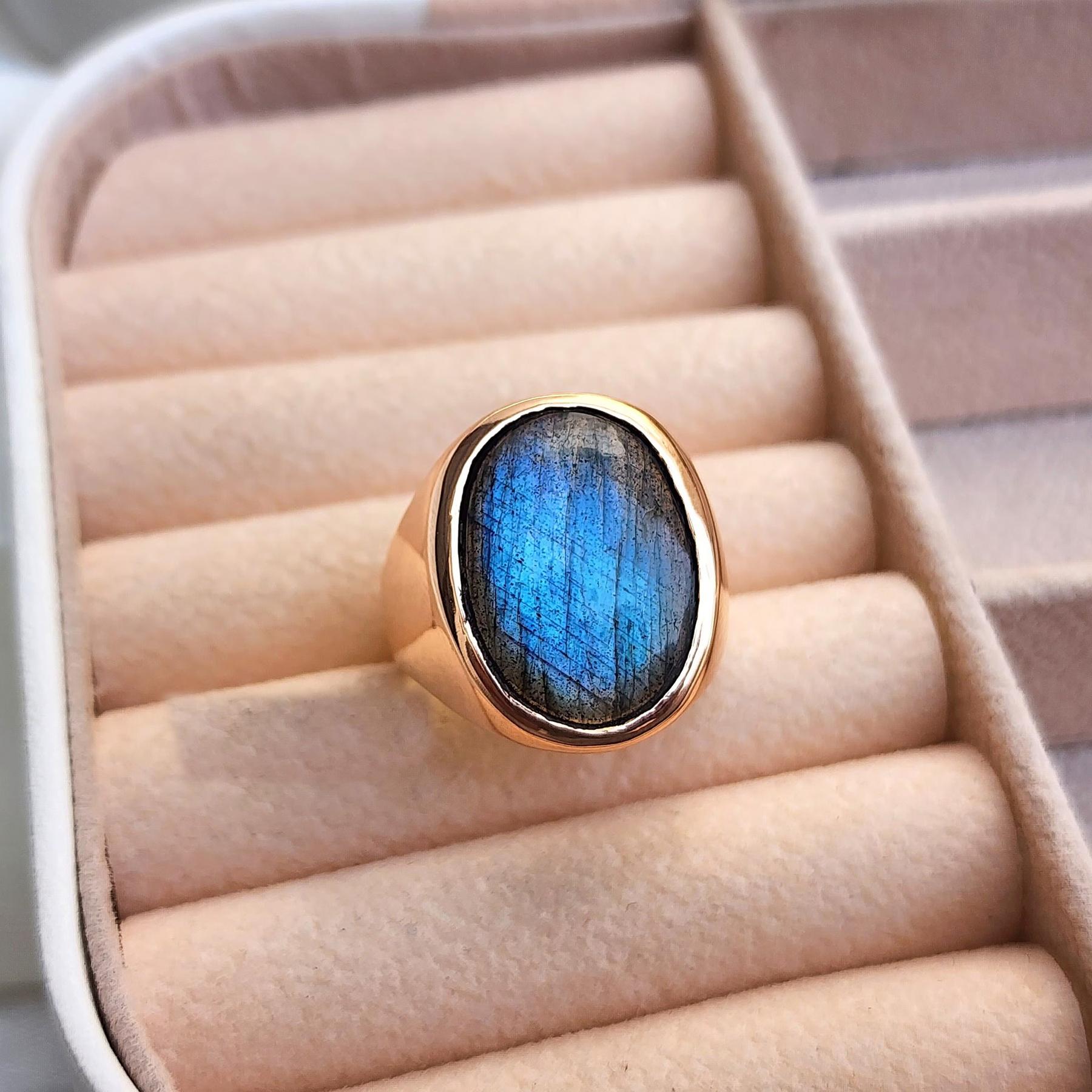

Natural Blue Fire Labradorite Sterling Silver Rose Gold Fill Ring Jewelry, Handmade Labradorite Ring 5 рожевий колір золота
