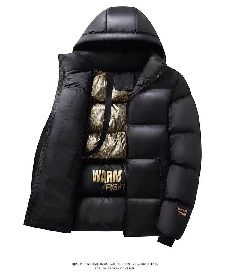 

Унисекс-пуховик с капюшоном черного и золотого цвета - плотная, теплая, зимняя верхняя одежда для пар 2XL чёрный